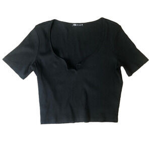Zara Basic Short Sleeve Ribbed Crop Top